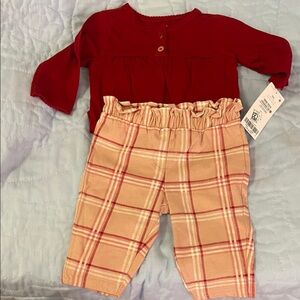 Carter's Maroon (dark red)  Top and Plaid Pants Set